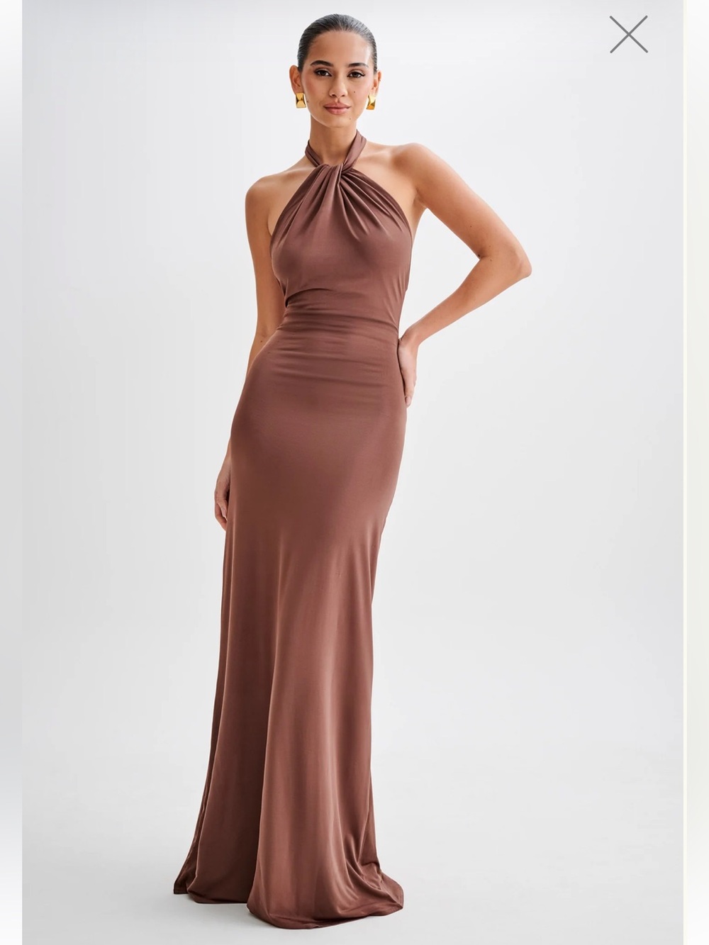 Meshki Elyna Slinky Halter Maxi Dress Chocolate Brown Sz medium